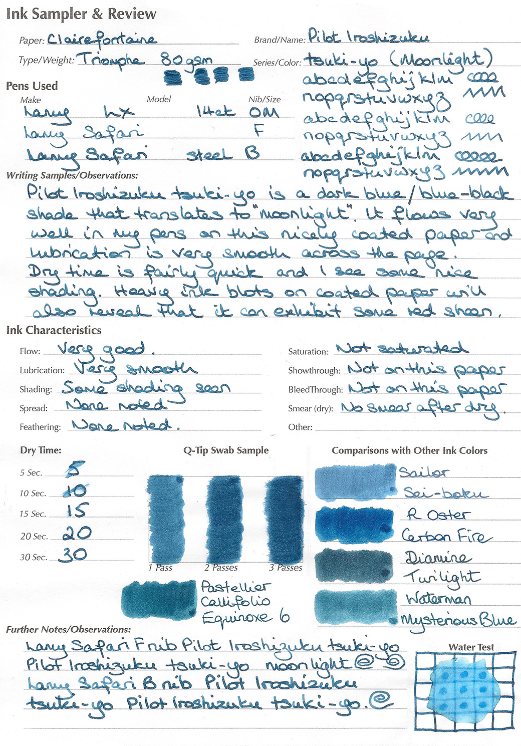 Pilot Iroshizuku fountain pen ink review Tsukiyo The Writing Desk